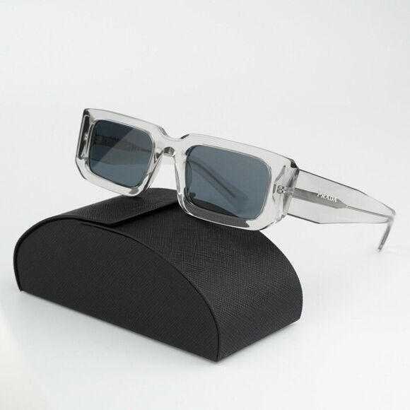NEW Prada PR06YS 12R09T Transparent Grey Dark Grey Rectangle Unisex Sunglasses - Picture 1 of 11